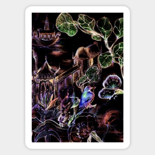 ORIENTAL GARDEN BLACK PAGODA ASIAN ABSTRACT ART POSTER DECO DESIGN Sticker